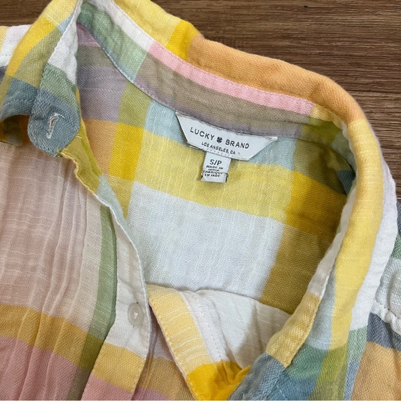 Lucky Brand Pastel Rainbow Plaid Button Down Top - Picture 3 of 4